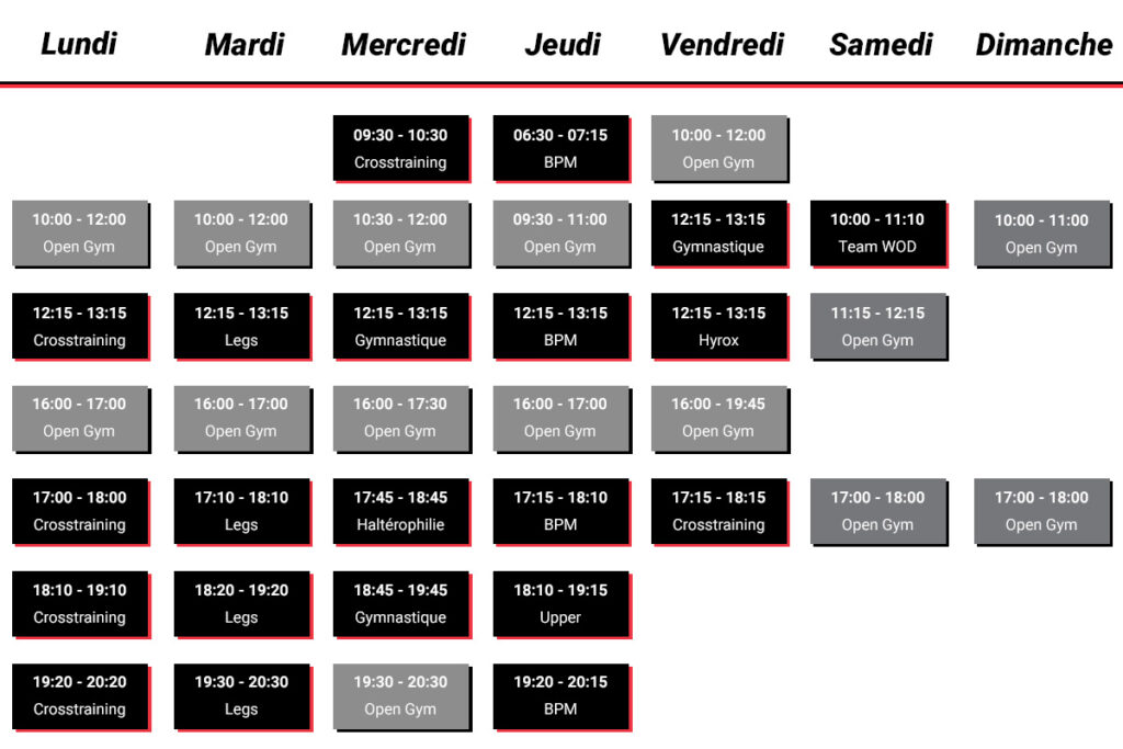 Horaires-cours-Basics-Crosstraining-Cardio-Gym-Legs-Hyrox-Nyon-Gland-Vich